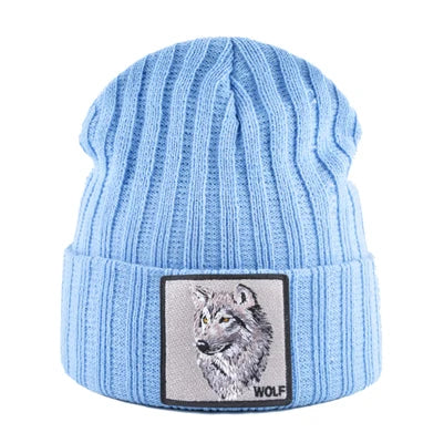 Men's Beanie With Wolf Patch Autumn Knitted Skullies Caps Women Winter Soft Knit Bonnet Beanies Fashion Hip Hop Gorras Hats