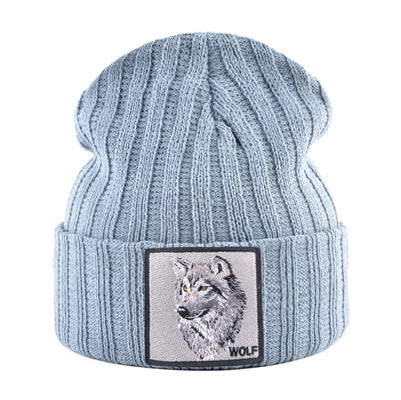 Men's Beanie With Wolf Patch Autumn Knitted Skullies Caps Women Winter Soft Knit Bonnet Beanies Fashion Hip Hop Gorras Hats