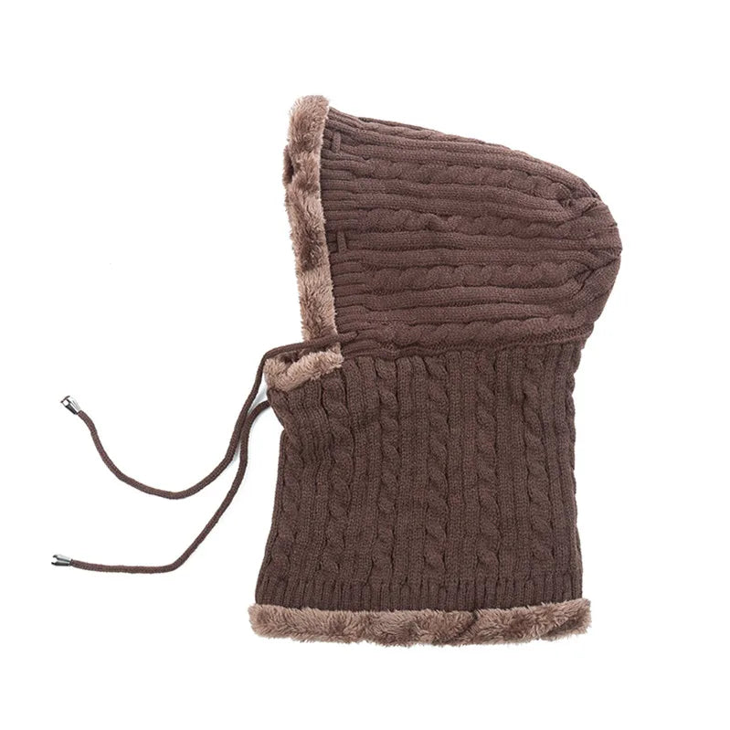 New Unisex Winter Knitted Hat Neck Protection Beanie Cap Add Fur Lined Warm Hats For Men & Women Balaclava Cap