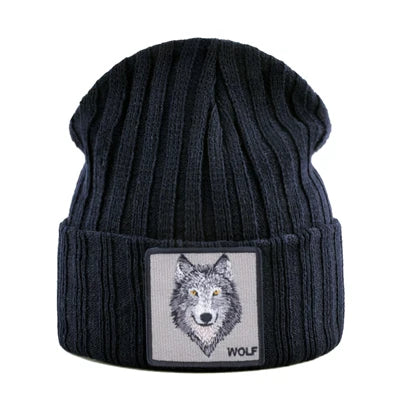 New Fashion Knitted Hats For Men Women Wolf Pattern Skullies Beanies Unisex Knitting Streetwear Hip Hop Bonnet Caps Kpop Gorras