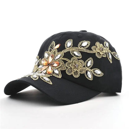 COKK Women's Baseball Cap Diamond Painting Embroidery Flower Denim Snapback Hats Jeans Woman Female Cap Cowboy Summer Sun Hat