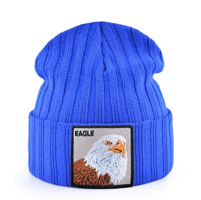 Solid Winter Beanie Hat Men Women Fashion Knitted Skullies Beanies With Eagle Patch Fashion Streetwear Gorras Hip Hop Bonnet Cap