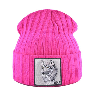 Men's Beanie With Wolf Patch Autumn Knitted Skullies Caps Women Winter Soft Knit Bonnet Beanies Fashion Hip Hop Gorras Hats