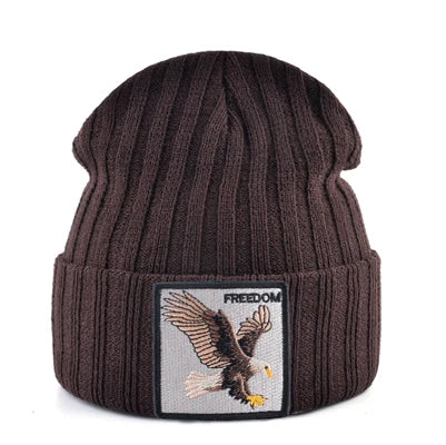 Knitted SKullies Beanies Men Hip Hop Solid Hat With Embroidery Eagle Patch Double Layer Knit Bonnet Women Streetwear Kpop Gorras