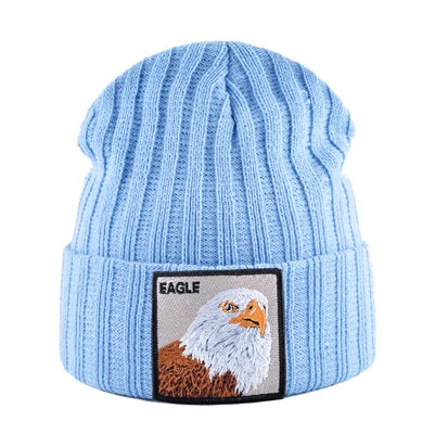 Solid Winter Beanie Hat Men Women Fashion Knitted Skullies Beanies With Eagle Patch Fashion Streetwear Gorras Hip Hop Bonnet Cap
