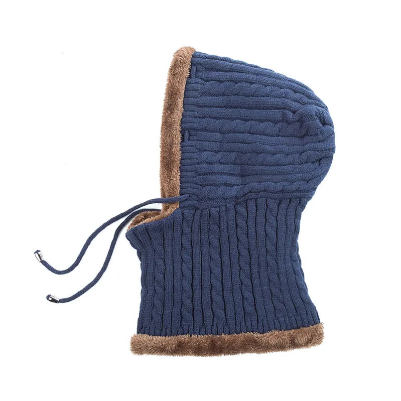 New Unisex Winter Knitted Hat Neck Protection Beanie Cap Add Fur Lined Warm Hats For Men & Women Balaclava Cap