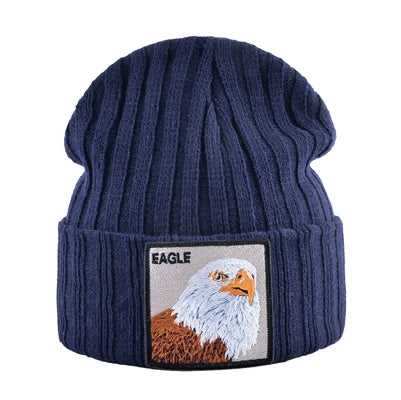 Solid Winter Beanie Hat Men Women Fashion Knitted Skullies Beanies With Eagle Patch Fashion Streetwear Gorras Hip Hop Bonnet Cap