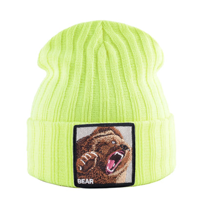 Embroidery Bear Knitted Beanies Hat Men Solid Color Autumn Winter Knitting Boy Skullies Caps Women Streetwear Kpop Gorras Bonnet