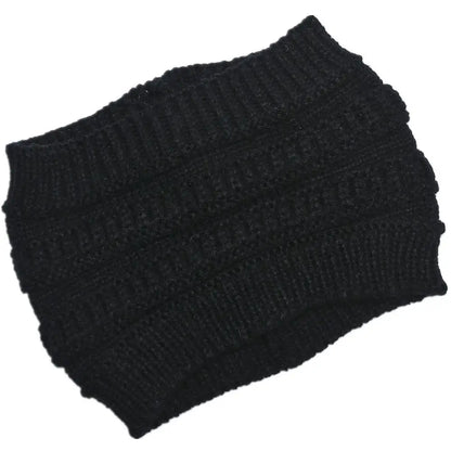 New Women Autumn Winter Ponytail Beanie Hat Solid Color Lady Stretch Knitted Crochet Beanies Hat Cap For Women