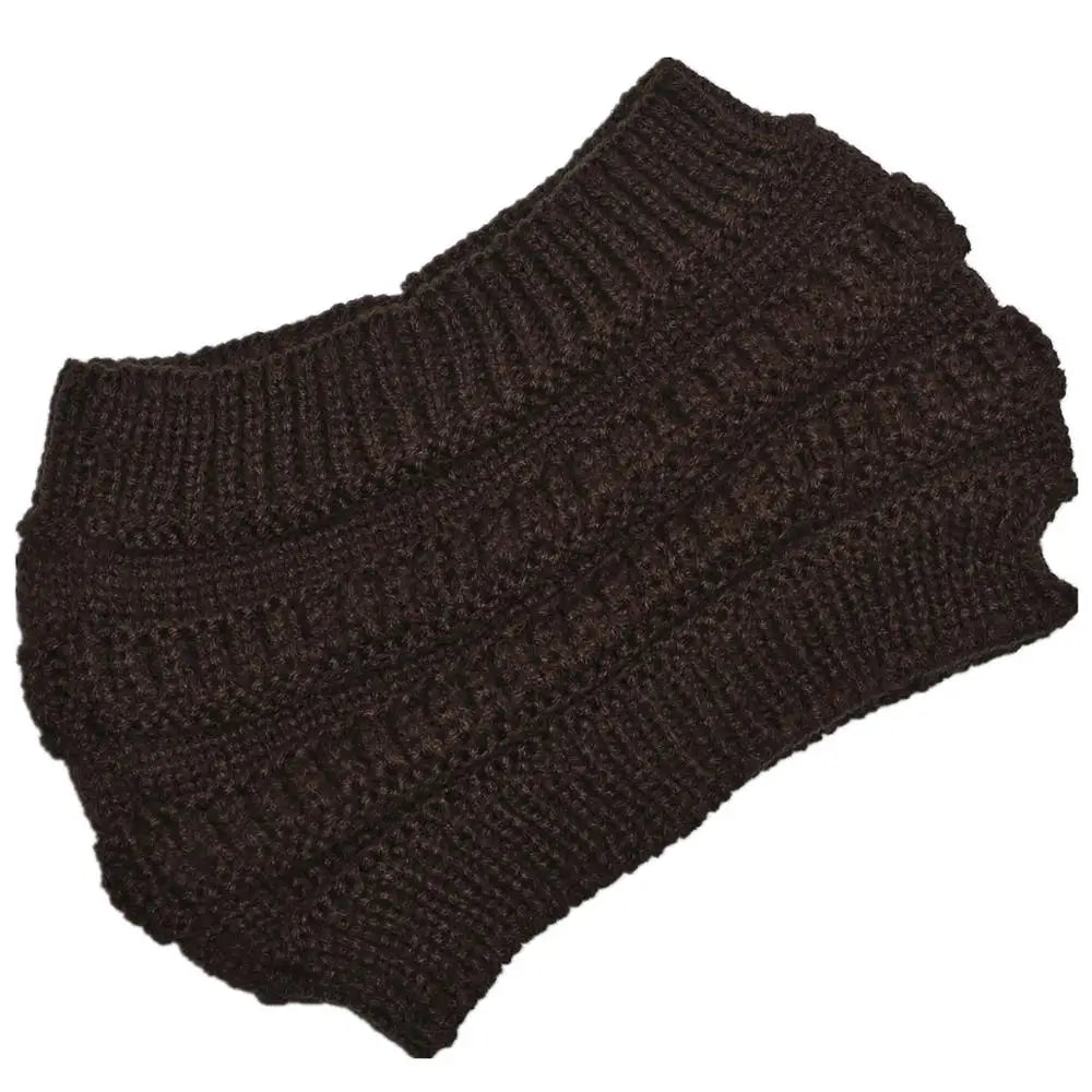 New Women Autumn Winter Ponytail Beanie Hat Solid Color Lady Stretch Knitted Crochet Beanies Hat Cap For Women