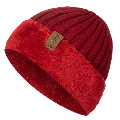New Unisex Thick Winter Hat Keep Warm Add Fur Lined Flanging Cap Stylish Beanie Hats For Men Women Warm Outdoor Knitted Hat