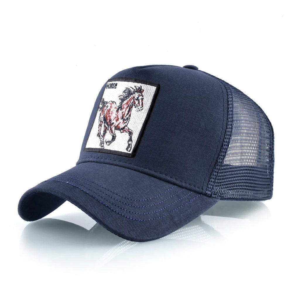 New Fashion Baseball Caps Men Women Snapback Mesh Baseball hats With Horse Embroidery Patch Trucker Casquette Summer Visor Caps