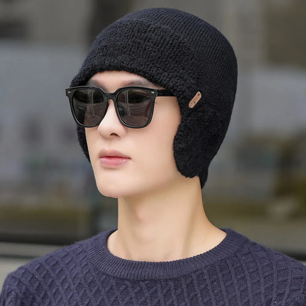 New Unisex Winter Knitted Hat With Ear Protection Fashion Beanie Hats For Men Women Outdoor Earflap Hat Classic Keep Warm Cap