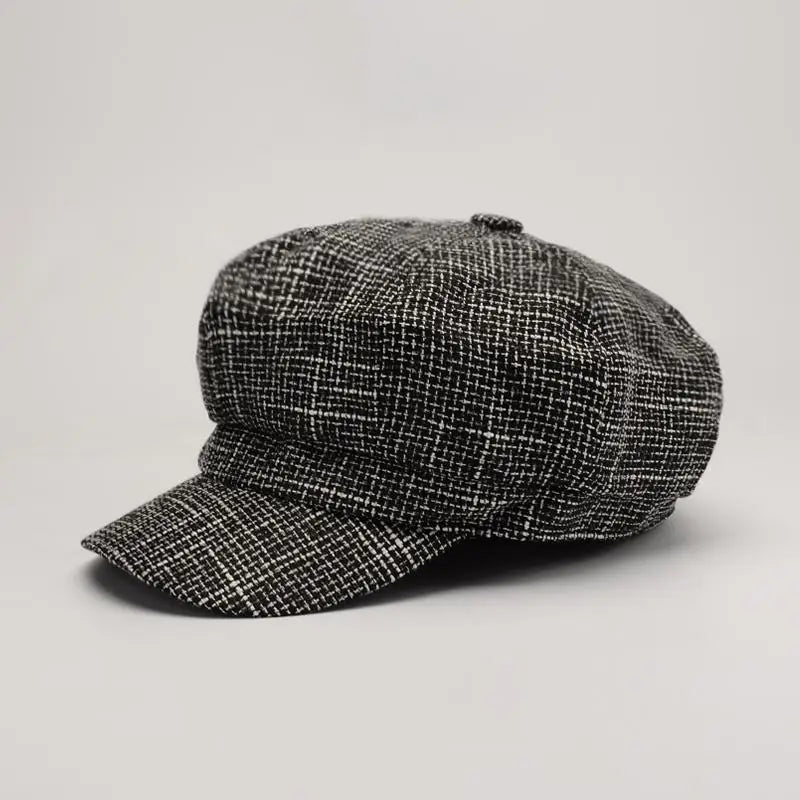 Newsboy Cap Octagonal Hat Plaid Beret Women Autumn Winter Fashion Vintage Casual