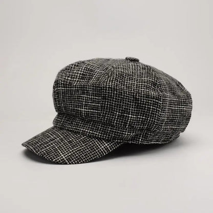 Newsboy Cap Octagonal Hat Plaid Beret Women Autumn Winter Fashion Vintage Casual