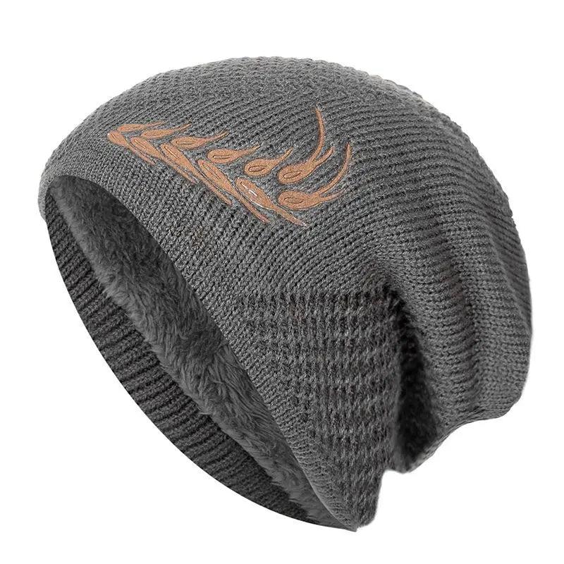 Unisex Warm Winter Beanie Hat Fashion Wheat Embroidered Knitted Hat Men Women Plush Fur Lined Thick Ski Beanie Cap