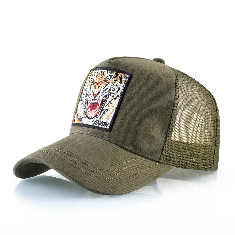 Mesh Baseball Cap Summer Snapback Hat Men Solid Color Cotton Hip Hop Trucker Caps Women Breathable Visor Cap With Tiger Patch