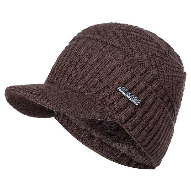 Unisex Warm Winter Hats Stylish Add Fur Lined Soft Beanie Cap With Brim Thick Winter Knitted Hats For Men & Women Dropshipping