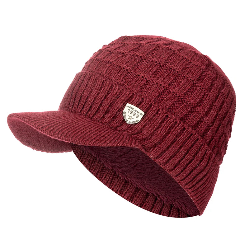 Unisex Keep Warm Hat Stylish Winter Hats For Men Add Fur Lined Soft Beanie Cap With Brim 1998 Label Thick Knitted Hat For Women