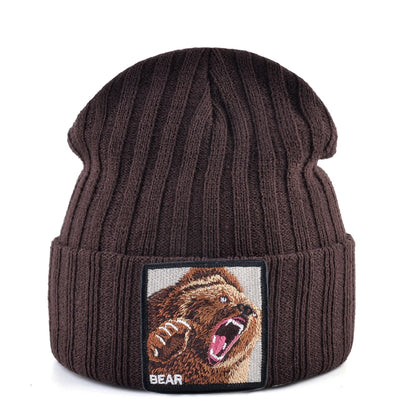Embroidery Bear Knitted Beanies Hat Men Solid Color Autumn Winter Knitting Boy Skullies Caps Women Streetwear Kpop Gorras Bonnet