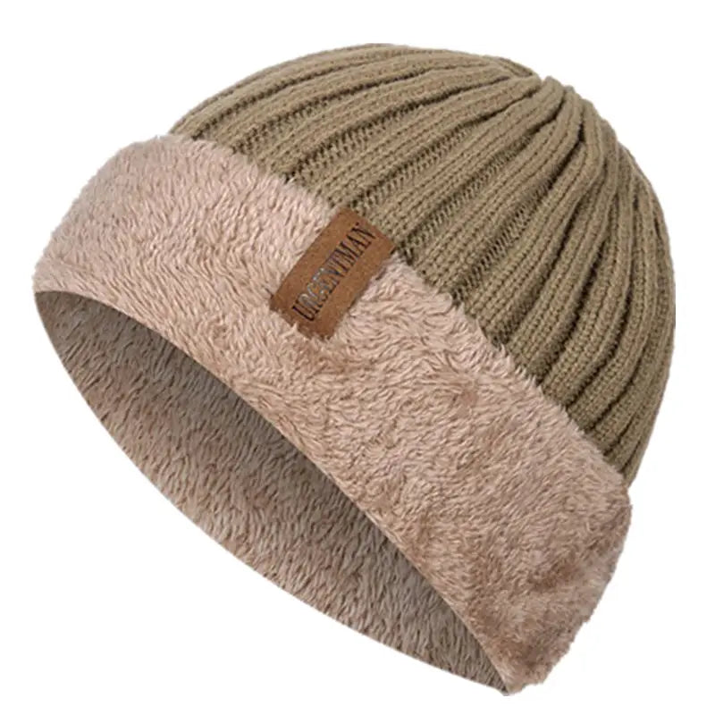 New Unisex Thick Winter Hat Keep Warm Add Fur Lined Flanging Cap Stylish Beanie Hats For Men Women Warm Outdoor Knitted Hat