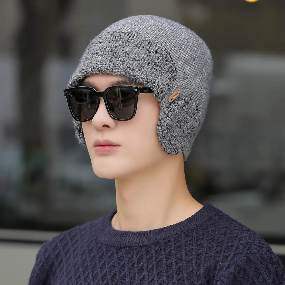 New Unisex Winter Knitted Hat With Ear Protection Fashion Beanie Hats For Men Women Outdoor Earflap Hat Classic Keep Warm Cap