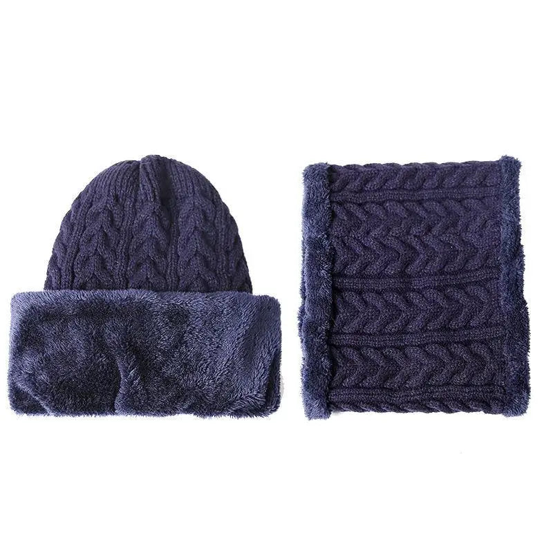 Unisex Plush Fleece Lined Winter Hat Thicken Warm Knitted Suit Set Soft Stretch Winter Hats For Men Women Leisure Beanie Cap