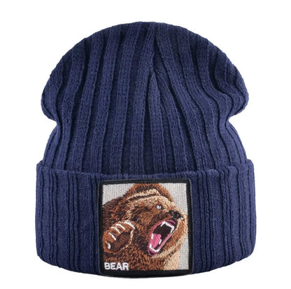 Embroidery Bear Knitted Beanies Hat Men Solid Color Autumn Winter Knitting Boy Skullies Caps Women Streetwear Kpop Gorras Bonnet