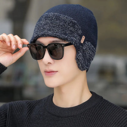 New Unisex Winter Knitted Hat With Ear Protection Fashion Beanie Hats For Men Women Outdoor Earflap Hat Classic Keep Warm Cap