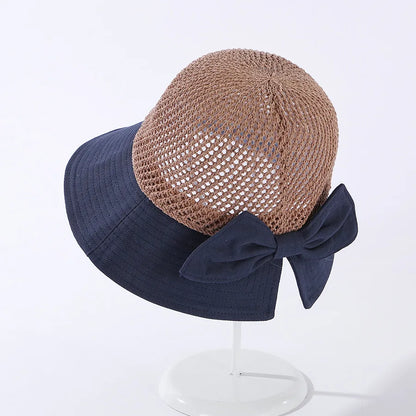 COKK Summer Hats For Women Knitted Breathable Foldable Sun Hat With Bow Sun Protection Sunshade Korean Beach Hat Cap Travel New
