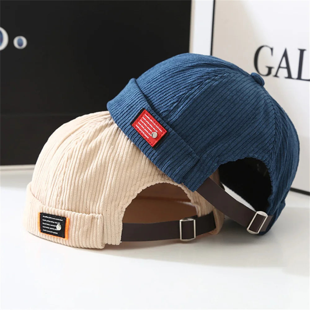 Unisex Corduroy Brimless Cap – Solid Color Retro Docker Beanie, Adjustable Streetwear Hat