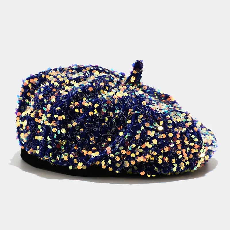 Ladies Girls Sequin Beret Women Elegant Octagonal Cap Personality Painter Pumpkin Hat for Festival Party Club Halloween