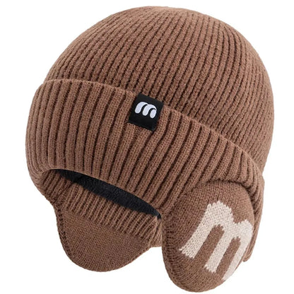 New Unisex Winter Hat Fashion M Letter Beanie Hats For Men & Women Warm Ski Knitted Hat Sports Earflap Cap