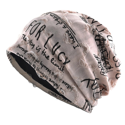 Letter Print Beanie Hats For Women Men Vintage Distressed Cracked Design Wasteland Style Spring Summer Warm Fleece-lined Winter