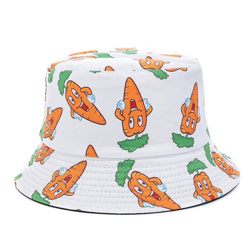 Hot Sale Unisex Bucket Hats Summer Double-sided Wear Fruit Printing Women Cap Outdoor Sun Hat Men Classic Panama Bucket Hat