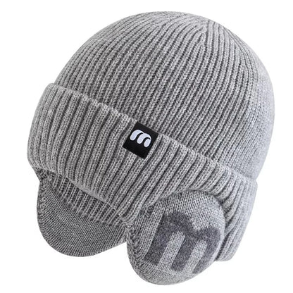 New Unisex Winter Hat Fashion M Letter Beanie Hats For Men & Women Warm Ski Knitted Hat Sports Earflap Cap