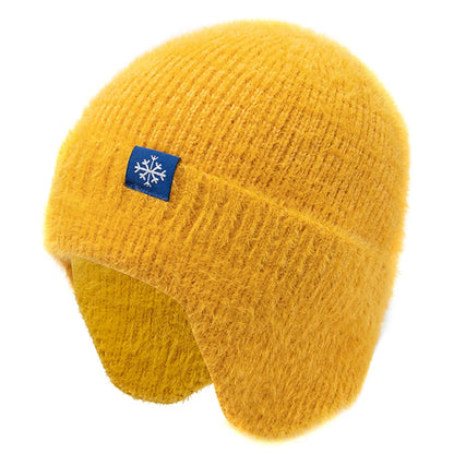 New Women Candy Colors Earflap Winter Hat Fashion Faux Fur Knitted Hat Kpop Style Soft Beanie Hats Female Streetwear Cap