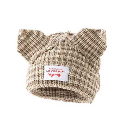 Stripe Knit Beanie Hats Cute Bunny Ears Grunge Cap Fluffy Winter Warm Knit Crochet Outdoor Slouchy Beanie Fashion Brand
