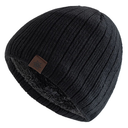 Unisex Snow Labal Winter Hats Solid Color Knitted Hats For Men Women Beanie Cap Outdoor Plush Fur Lining Warm Hats