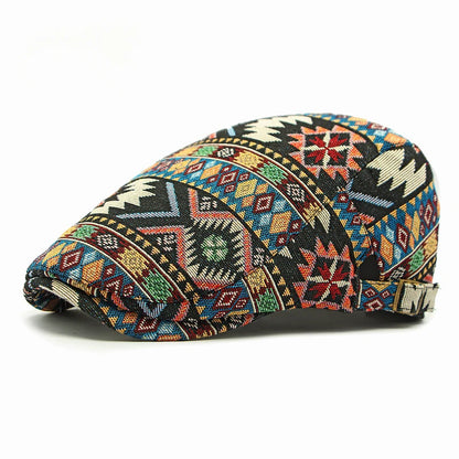 Dad Boho Jacquard Hat Female British Retro Beret Ethnic Style Personalized Geometric Cap Casual Forward Hat Male VisorsGift