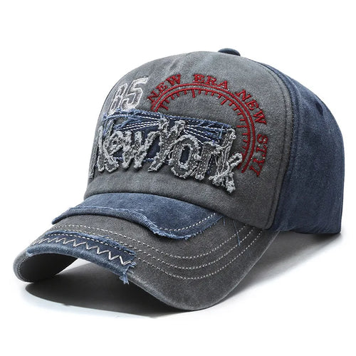 New York Embroidered Washed Distressed Baseball Cap, Polyester, Adjustable Snap Closure, Breathable, Inelastic