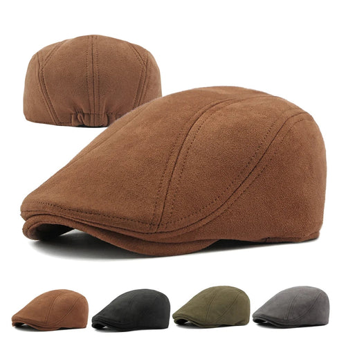 Unisex Suede Beret – Herringbone Flat Artist Painter Hat for Spring & Autumn