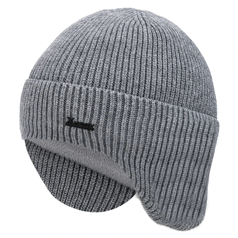 New Men Winter Hat Add Fleece Warm Earflap Cap Stylish Soft Beanie Hat For Male Outdoor Thicken Ski Sports Knitted Hat