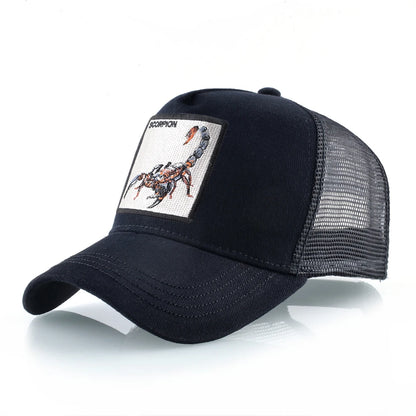 Unisex Black Baseball Cap With Animals Embroidery Patch For Men Women Fashion Snapback Hip Hop Trucker Hat Adjustable Breathable