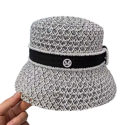 Women's Spring and Summer British Houndstooth Top Hats Seaside Sun Protection Beach Sun Hats Vacation Casual Top Hats