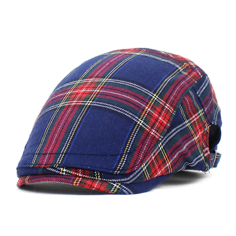 Unisex Plaid Vintage Beret – British Style Newsboy Painter Hat, Adjustable Cap