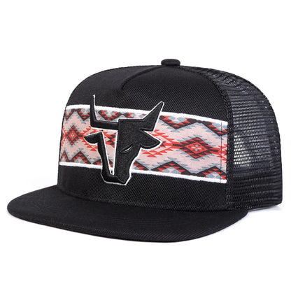 Unisex Personalized Bull Head Embroidery Hip-hop Net Hats Spring Summer Outdoor Adjustable Casual Baseball Caps Sunscreen Hat