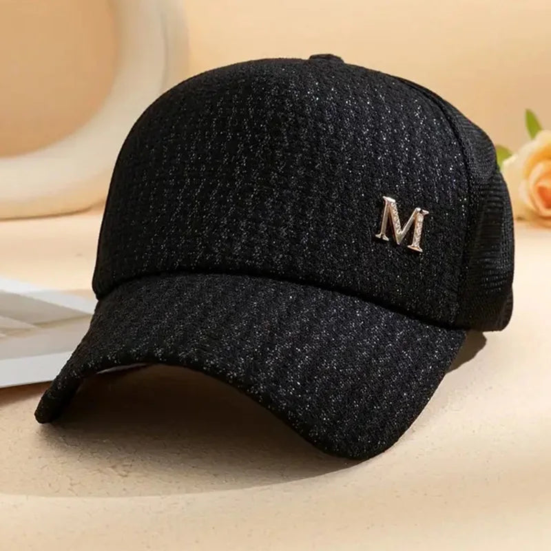 Letter M Decor Baseball Cap Trendy Solid Color Mesh Hats Lightweight Breathable Trucker Hats For Women daily use Spring & Summer