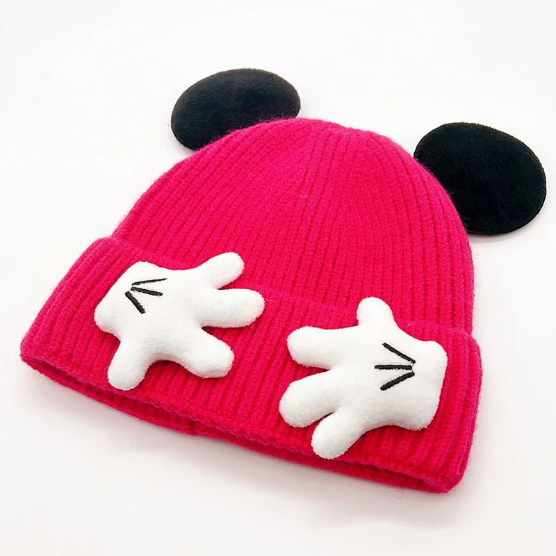 2025 Cute Mouse Ear Knitted Hat For Children Baby Cartoon Winter Thickened Warm Woolen Pullover Cap Gift for Kids