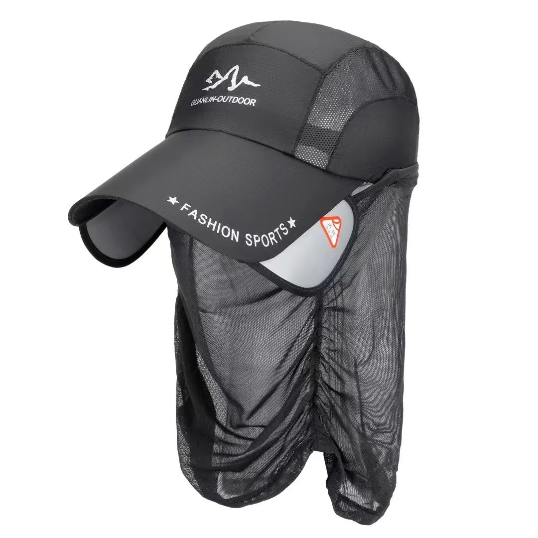 Outdoor Fishing Sunscreen Fishing Hats Long Tongue Men's Summer Breathable Windproof Mesh Awning Peaked Cap Lure Hat